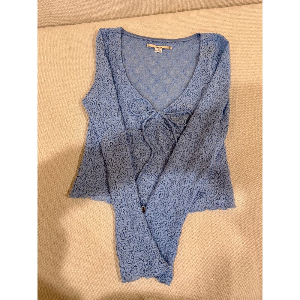 Kimchi Blue Milkmaid Babydoll Top Blue Tie-Front Lace Boho